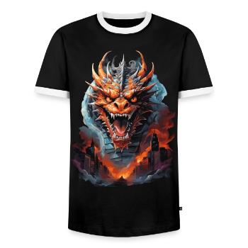 DRAGON MIDNIGHT BLAZE: STADT IN FLAMMEN UND VERWÜSTUNG - Männer Kontrast-T-Shirt - Schwarz/Weiß - Vorne - AI Model Female 172 light (172cm) & AI Model Male 178 light (178cm)