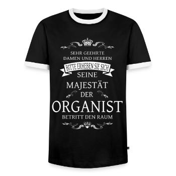 Sa Majesté l’Organiste entre dans la salle - T-shirt contrasté Homme - noir/blanc - Devant - AI Model Female 172 light (172cm) & AI Model Male 178 light (178cm)