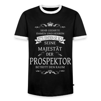 His Majesty the Prospector enters the room - Men's Ringer Shirt - black/white - Front - AI Model Female 172 light (172cm) & AI Model Male 178 light (178cm)