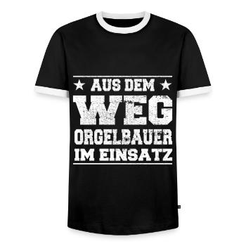 Le facteur d’orgues à l’écart dans l’Action Design - T-shirt contrasté Homme - noir/blanc - Devant - AI Model Female 172 light (172cm) & AI Model Male 178 light (178cm)