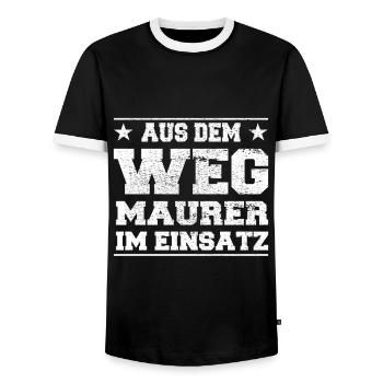 Out of the Way Masons in Action Design - Men's Ringer Shirt - black/white - Front - AI Model Female 172 light (172cm) & AI Model Male 178 light (178cm)