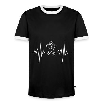 My Heart Sleeps for Gingerbread Man Design - Men's Ringer Shirt - black/white - Front - AI Model Female 172 light (172cm) & AI Model Male 178 light (178cm)