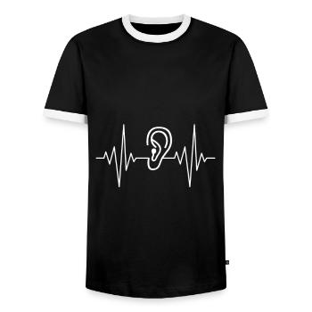 Mon cœur dort pour les oreilles Design - T-shirt contrasté Homme - noir/blanc - Devant - AI Model Female 172 light (172cm) & AI Model Male 178 light (178cm)