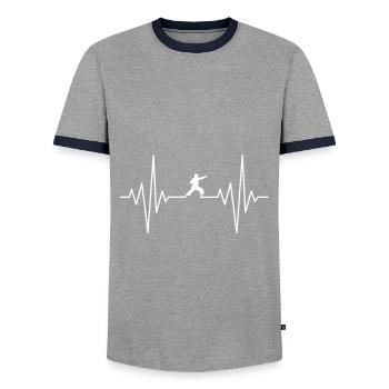 my heart sleeps for oi zuki design - Men's Ringer Shirt - grey/navy  - Front - AI Model Female 172 light (172cm) & AI Model Male 178 light (178cm)