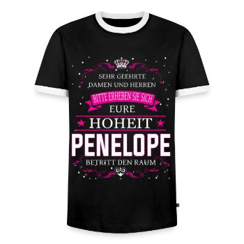 Eure Hoheit Penelope betritt den Raum - Männer Kontrast-T-Shirt - Schwarz/Weiß - Vorne - AI Model Female 172 light (172cm) & AI Model Male 178 light (178cm)
