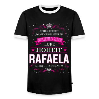 Eure Hoheit Rafaela betritt den Raum - Männer Kontrast-T-Shirt - Schwarz/Weiß - Vorne - AI Model Female 172 light (172cm) & AI Model Male 178 light (178cm)