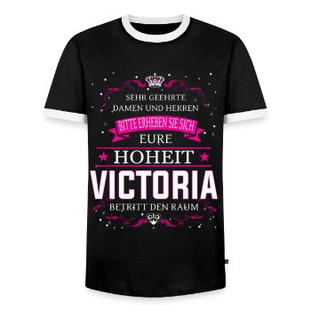 Eure Hoheit Victoria betritt den Raum - Männer Kontrast-T-Shirt - Schwarz/Weiß - Vorne - AI Model Female 172 light (172cm) & AI Model Male 178 light (178cm)