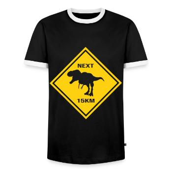 Achtung Albertosaurus kreuzt die Straße Design - Männer Kontrast-T-Shirt - Schwarz/Weiß - Vorne - AI Model Female 172 light (172cm) & AI Model Male 178 light (178cm)