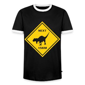 Attention : Carnotaurus croise la route Design - T-shirt contrasté Homme - noir/blanc - Devant - AI Model Female 172 light (172cm) & AI Model Male 178 light (178cm)