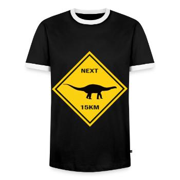 Attention: Apatosaurus crosses the road Design - Men's Ringer Shirt - black/white - Front - AI Model Female 172 light (172cm) & AI Model Male 178 light (178cm)