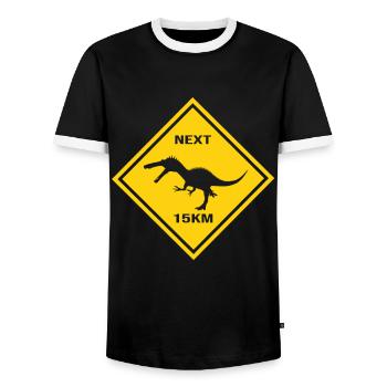 Achtung Baryonyx kreuzt die Straße Design - Männer Kontrast-T-Shirt - Schwarz/Weiß - Vorne - AI Model Female 172 light (172cm) & AI Model Male 178 light (178cm)