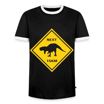 Achtung Ceratosaurus kreuzt die Straße Design - Männer Kontrast-T-Shirt - Schwarz/Weiß - Vorne - AI Model Female 172 light (172cm) & AI Model Male 178 light (178cm)