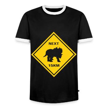 Achtung Centrosaurus kreuzt die Straße Design - Männer Kontrast-T-Shirt - Schwarz/Weiß - Vorne - AI Model Female 172 light (172cm) & AI Model Male 178 light (178cm)