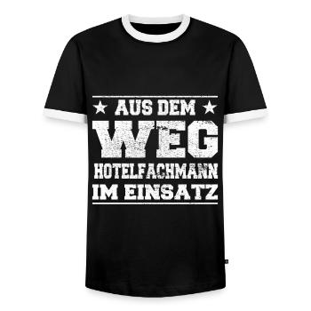 Aus dem Weg Hotelfachmann im Einsatz Design - Männer Kontrast-T-Shirt - Schwarz/Weiß - Vorne - AI Model Female 172 light (172cm) & AI Model Male 178 light (178cm)