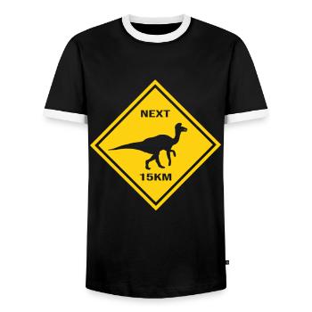 Achtung Corythosaurus kreuzt die Straße Design - Männer Kontrast-T-Shirt - Schwarz/Weiß - Vorne - AI Model Female 172 light (172cm) & AI Model Male 178 light (178cm)