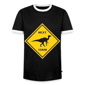 Achtung Edmontosaurus kreuzt die Straße Design - Männer Kontrast-T-Shirt - Schwarz/Weiß - Vorne - AI Model Female 172 light (172cm) & AI Model Male 178 light (178cm)