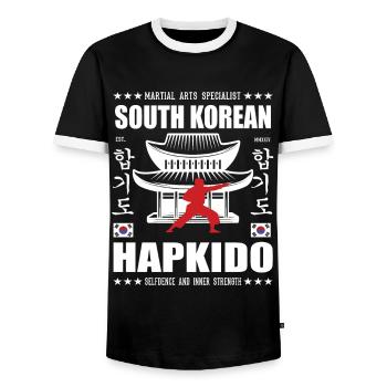 Conception d’arts martiaux Hapkido cool avec Kanji - T-shirt contrasté Homme - noir/blanc - Devant - AI Model Female 172 light (172cm) & AI Model Male 178 light (178cm)