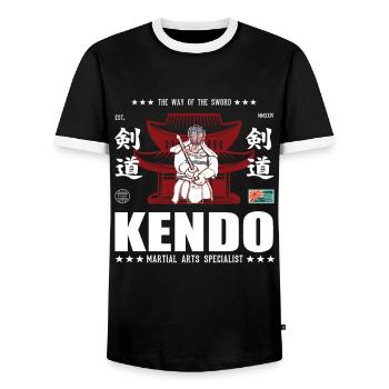 cool kendo martial arts design with kanji - Men's Ringer Shirt - black/white - Front - AI Model Female 172 light (172cm) & AI Model Male 178 light (178cm)