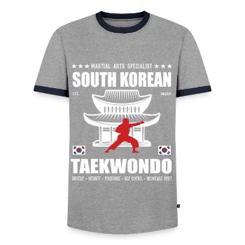 coole Taekwondo Kampfsport Design mit Kanji - Männer Kontrast-T-Shirt - Grau/Navy  - Vorne - AI Model Female 172 light (172cm) & AI Model Male 178 light (178cm)