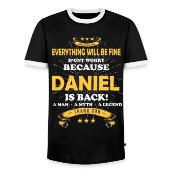Everything's going to be alright, because Daniel Is there Outfit - Men's Ringer Shirt - black/white - Front - AI Model Female 172 light (172cm) & AI Model Male 178 light (178cm)