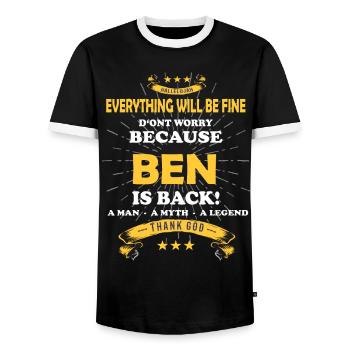 Everything's going to be alright 'cause Ben Is There Outfit - Men's Ringer Shirt - black/white - Front - AI Model Female 172 light (172cm) & AI Model Male 178 light (178cm)