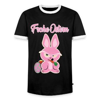 Happy Easter, with the pink Easter bunny - Men's Ringer Shirt - black/white - Front - AI Model Female 172 light (172cm) & AI Model Male 178 light (178cm)