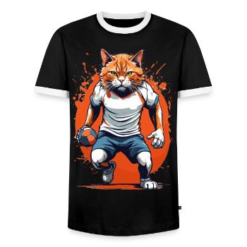 Handball, Cat, Streetwear and Iconic Style - Men's Ringer Shirt - black/white - Front - AI Model Female 172 light (172cm) & AI Model Male 178 light (178cm)