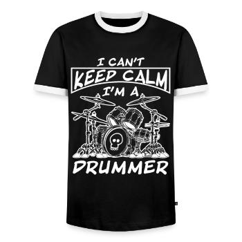 Ich kann nicht ruhig bleiben, ich bin ein Schlagzeuger T-Shirt - Männer Kontrast-T-Shirt - Schwarz/Weiß - Vorne - AI Model Female 172 light (172cm) & AI Model Male 178 light (178cm)