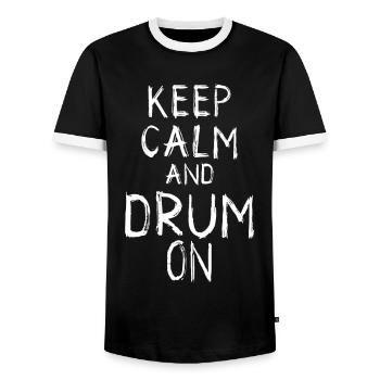 Keep Calm and Drum On - Men's Ringer Shirt - black/white - Front - AI Model Female 172 light (172cm) & AI Model Male 178 light (178cm)