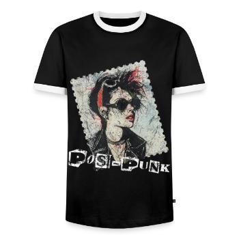 Retro Punk Rock Stamp Design - PosPunk - Men's Ringer Shirt - black/white - Front - AI Model Female 172 light (172cm) & AI Model Male 178 light (178cm)