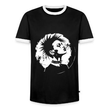 Punk's Not Dead: Striking Silhouette Tee - Men's Ringer Shirt - black/white - Front - AI Model Female 172 light (172cm) & AI Model Male 178 light (178cm)