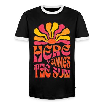 Here Comes The Sun - Men's Ringer Shirt - black/white - Front - AI Model Female 172 light (172cm) & AI Model Male 178 light (178cm)
