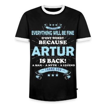 Everything's going to be alright, because Artur Ist da Outfit - Men's Ringer Shirt - black/white - Front - AI Model Female 172 light (172cm) & AI Model Male 178 light (178cm)