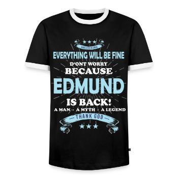 Everything's going to be alright, because Edmund Is there outfit - Men's Ringer Shirt - black/white - Front - AI Model Female 172 light (172cm) & AI Model Male 178 light (178cm)