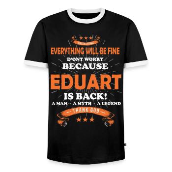 Everything's going to be alright, because Eduart Is there Outfit - Men's Ringer Shirt - black/white - Front - AI Model Female 172 light (172cm) & AI Model Male 178 light (178cm)