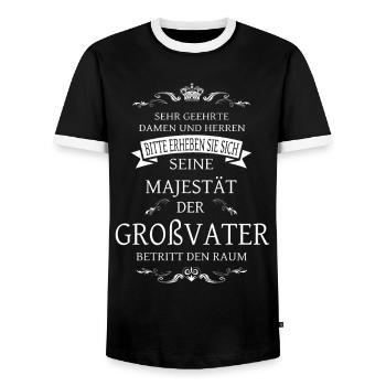 His Majesty the Grandfather enters the room - Men's Ringer Shirt - black/white - Front - AI Model Female 172 light (172cm) & AI Model Male 178 light (178cm)