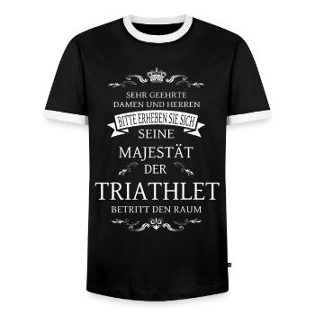 Sa Majesté le Triathlète entre dans la pièce - T-shirt contrasté Homme - noir/blanc - Devant - AI Model Female 172 light (172cm) & AI Model Male 178 light (178cm)