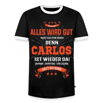 Tout va bien se passer parce que Carlos est là Outfit - T-shirt contrasté Homme - noir/blanc - Devant - AI Model Female 172 light (172cm) & AI Model Male 178 light (178cm)