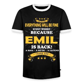 Everything's going to be alright, because Emil Is there Outfit - Men's Ringer Shirt - black/white - Front - AI Model Female 172 light (172cm) & AI Model Male 178 light (178cm)