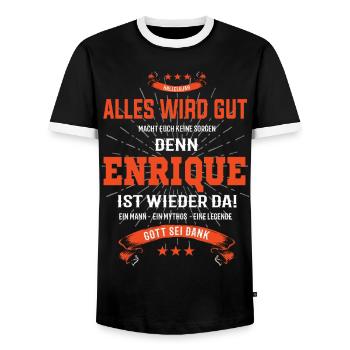 Everything's going to be alright because Enrique Is Here Outfit - Men's Ringer Shirt - black/white - Front - AI Model Female 172 light (172cm) & AI Model Male 178 light (178cm)