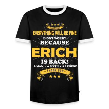 Alles wird gut denn Erich Ist da Outfit - Männer Kontrast-T-Shirt - Schwarz/Weiß - Vorne - AI Model Female 172 light (172cm) & AI Model Male 178 light (178cm)