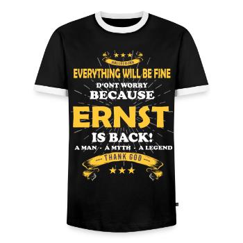 Everything's going to be alright, because Ernst Is there Outfit - Men's Ringer Shirt - black/white - Front - AI Model Female 172 light (172cm) & AI Model Male 178 light (178cm)