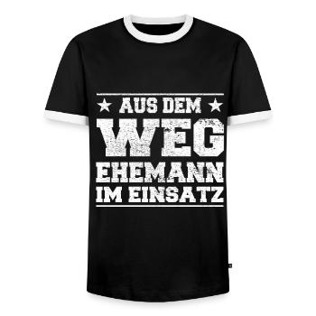 À l’écart du mari dans l’utilisation Design - T-shirt contrasté Homme - noir/blanc - Devant - AI Model Female 172 light (172cm) & AI Model Male 178 light (178cm)