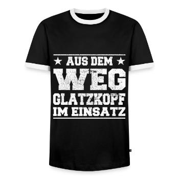 Tête chauve à l’écart dans le design d’action - T-shirt contrasté Homme - noir/blanc - Devant - AI Model Female 172 light (172cm) & AI Model Male 178 light (178cm)