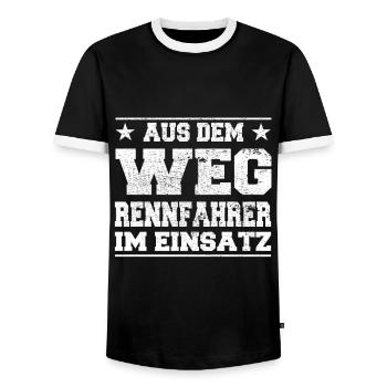 Aus dem Weg Rennfahrer im Einsatz Design - Männer Kontrast-T-Shirt - Schwarz/Weiß - Vorne - AI Model Female 172 light (172cm) & AI Model Male 178 light (178cm)