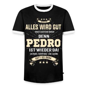 Everything's going to be alright 'cause Pedro Is Here Outfit - Men's Ringer Shirt - black/white - Front - AI Model Female 172 light (172cm) & AI Model Male 178 light (178cm)