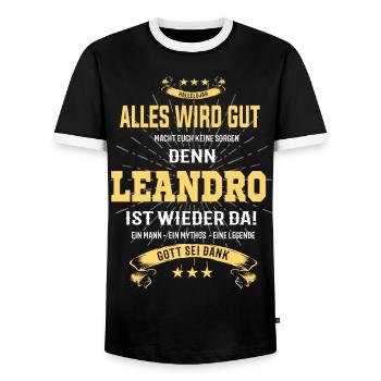 Everything's going to be alright, because Leandro Is Here Outfit - Men's Ringer Shirt - black/white - Front - AI Model Female 172 light (172cm) & AI Model Male 178 light (178cm)