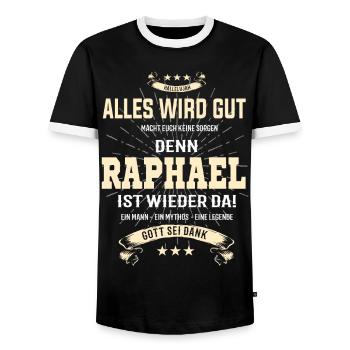Everything's going to be alright, because Raphael Is there Outfit - Men's Ringer Shirt - black/white - Front - AI Model Female 172 light (172cm) & AI Model Male 178 light (178cm)