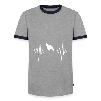 My Heart Sleeps for Chicken Design - Men's Ringer Shirt - grey/navy  - Front - AI Model Female 172 light (172cm) & AI Model Male 178 light (178cm)