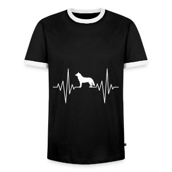 My heart sleeps for Wolf Design - Men's Ringer Shirt - black/white - Front - AI Model Female 172 light (172cm) & AI Model Male 178 light (178cm)